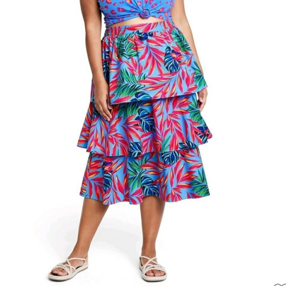 Tabitha Brown Target Women's Tropical Print Tiered Ruffle Midi Skirt Size‎ XL